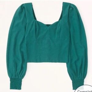 A&F Square Neck Top Long Sleeve Size L Rich teal-green (turquoise-leaning) color